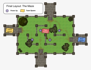 Final Level With Spawn Points And Power Up Areas Shown - Floor Plan