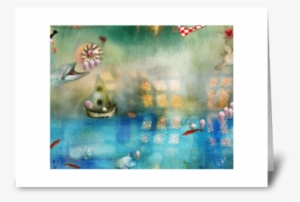 Blue Sea Greeting Card - Poster: Karendivine's Conceptual Ocean Scene With Boat