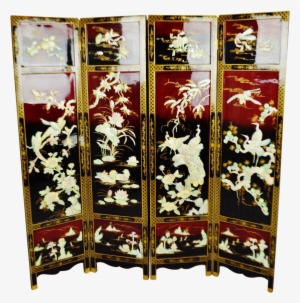 Vintage Chinese Lacquered Black And Red Folding Screen