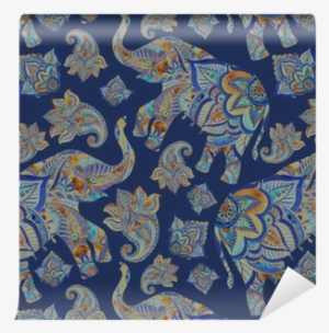 Watercolor Ethnic Elephant With Paisley Elements Background - Watercolor Painting