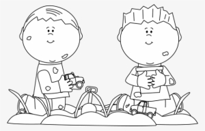 Black And White Boys Playing In Dirt - Black And White Clipart Sharing