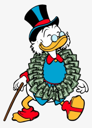 Scrooge Wearing Dollar Bills Around His Neck - Uncle Scrooge