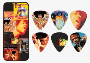 Jim Dunlop Jimi Hendrix Frontline Heavy Gauge - Dunlop Jimi Hendrix Montage Pick Tin With 6 Heavy Picks