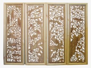 Chinese Set Of 4 Rectangular Flower Birds Wooden Wall - Rectangle