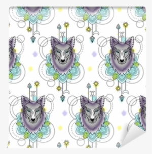 Abstract Wolf Watercolor Seamless Pattern Wallpaper - Wallpaper