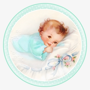 Cute Babies At Bed - Vintage Baby Girl Cards
