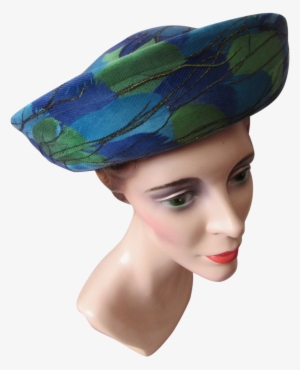 Vintage Breton Hat In Feathers Of Lime, Turquoise And - Girl