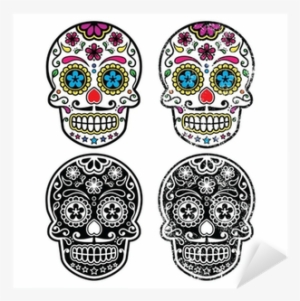 Mexican Retro Sugar Skull, Dia De Los Muertos Icons - Tatuaż Kolorowa Czaszka