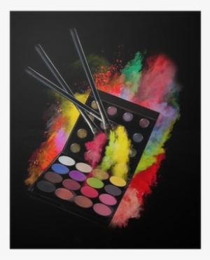 Make-up Accesories With Frozen Motion Of Colored Powder - Stock Photography