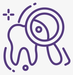 Purple Line Icon Of A Tooth Getting A Close Up Examination - Tooth