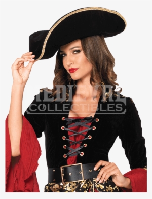 Gold Trim Pirate Hat - Leg Avenue Cruel Seas Captain Costume (s, Black/ Burgundy)