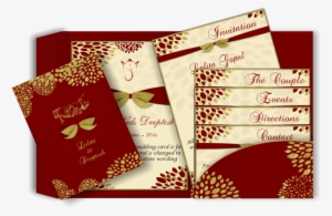 Indian Wedding E-card With Gold Marigold Flowers In - Gold And Red Wedding Invitation
