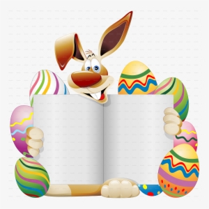 Easter Bunny Cartoon With Greeting Card And Eggs By - Easter Bunny Card Png