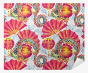Chinese Dragon Watercolor Seamless Pattern - Watercolor Painting