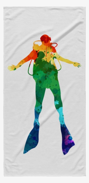 Watercolor Scuba Diver Beach Towel - Scuba Diving