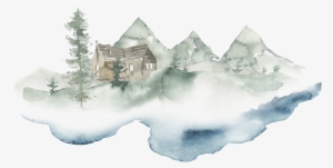 Cabin Watercolor - Glacial Lake