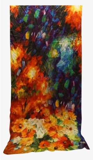 Bright Floral Jewel Tones Silk Scarf Oblong Wrap Large - Modern Art