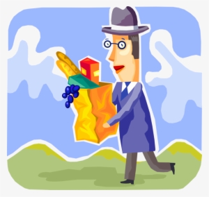 Entrepreneur Shopper Buys Groceries - Vector Graphics