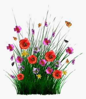 Isolated Spring Flowers Grass Meadow - Pasto Con Flores Png