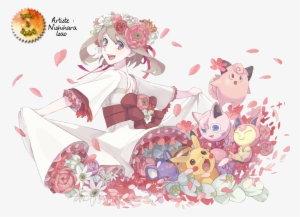 Flora & Pikachu & Rattata & Rondoudou & Melofée - Render Manga