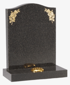 Headstone With Gold Roses - Dark Grey Granite Headstone