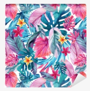 Watercolor Exotic Leaves And Flowers Background - Watercolor Tropical Background Exotc