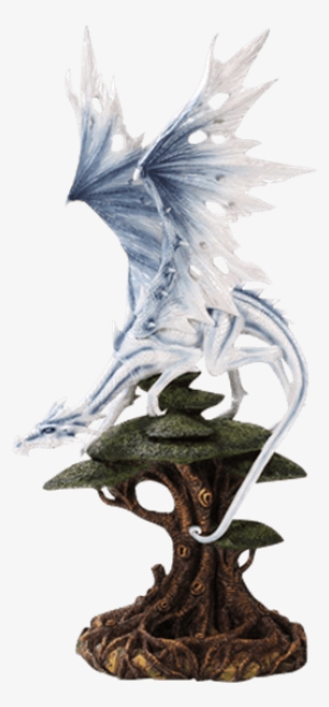 Treetop Ice Dragon Statue - White Winged Dragon Stand On Tree