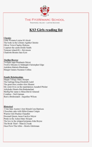 Ks3 Girls Reading - Ks3 Reading List