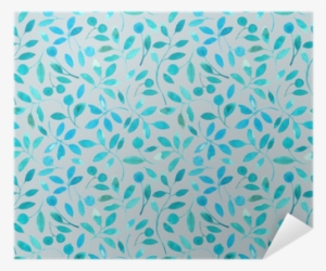 Floral Seamless Pattern With Blue Branches And Berries - Watercolor Painting