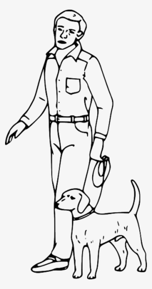Outline, Boy, Man, Guy, Person, Cartoon, Dog, Stand - Man With Dog Drawing