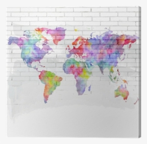 Watercolor World Map On A Brick Wall Canvas Print • - Long Distance Sad Quotes