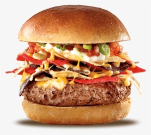 Corn Tortilla Chips 4 Shredded Cheeses Sour Cream Salsa - Carl's Jr Nachos Burger