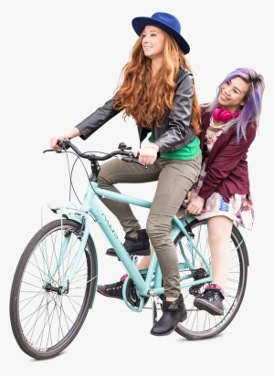 Teenagers Friends Girls Biking, Group Photo On Bicycle - Cut Out Girl Bike