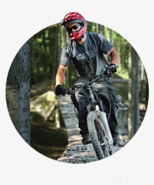 Mountain Biker Rides On Narrow Wooden Plank Path Through - Mt. Hood Skibowl