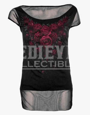 Blood Rose 2 In 1 Womens Mesh T Shirt - Spiral Direct Blood Rose Fleece Blanket (150 X 200cm)