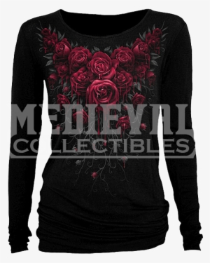Blood Rose Womens Long Sleeve Shirt - Spiral Blood Rose Fleece Blanket - Black