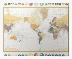 America Centered World Map With Flat Icons And Globes - World Map