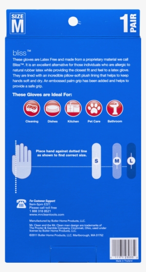 Clean 243033 Bliss Premium 1 Pair Latex Free Gloves, - Mr. Clean Bliss Premium Latex-free Gloves, Large, 2