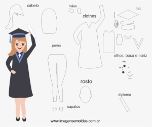 Molde De Formatura 3 Para Eva, Feltro E Artesanato - Molde Boneca Formanda Em Feltro