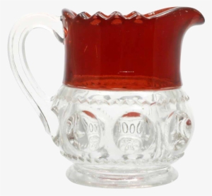 Adams Kings Crown Creamer Ruby Stained Antique Pressed - Pressed Glass