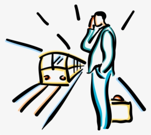 Vector Illustration Of Business Commuter Waits At Subway