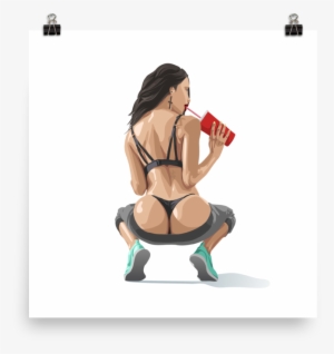 Printed Watercolour Hot Girl Poster Of A Woman Squatting - Sitting