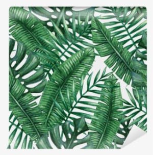 Watercolor Tropical Palm Leaves Seamless Pattern - Suabo Polyester Waterproof Fabric Shower Curtain Decorative