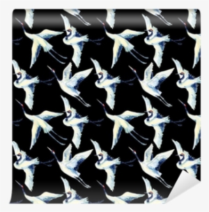 Watercolor Asian Crane Bird Seamless Pattern Wallpaper
