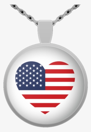 Usa Flag Heart Round Pendant Necklace