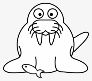 Walrus,fish,sea - Cartoon Walrus