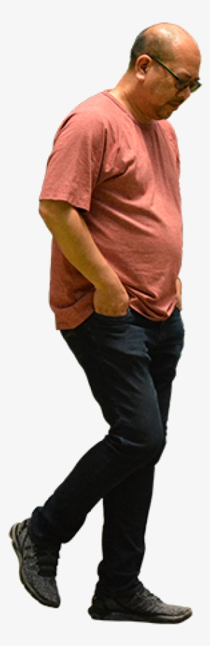 This Cutout Image Of A Man Shuffling His Feet And Looking - Bald Man Transparent