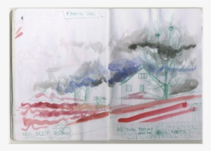 Hand Painted Sketchbook With Red Roofs Houses And Clouds - Battleship