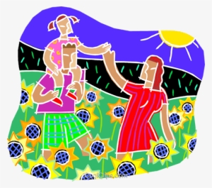 Family Walking Through A Field Of Flowers Royalty Free - Hacian Las Culturas Prehispanicas Para Cuidan