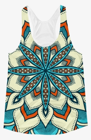 Boho Southwest Women's Racerback Tank - Happy Cool Cotton Linen Square Flowers Decorative Dinning